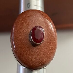 *Sold*. large goldstone and faux ruby on sterling silver bezel setting ring